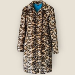 Guess Tiger Stripe Print Faux Fur Animal Leopard Jacket Coat Vintage Large